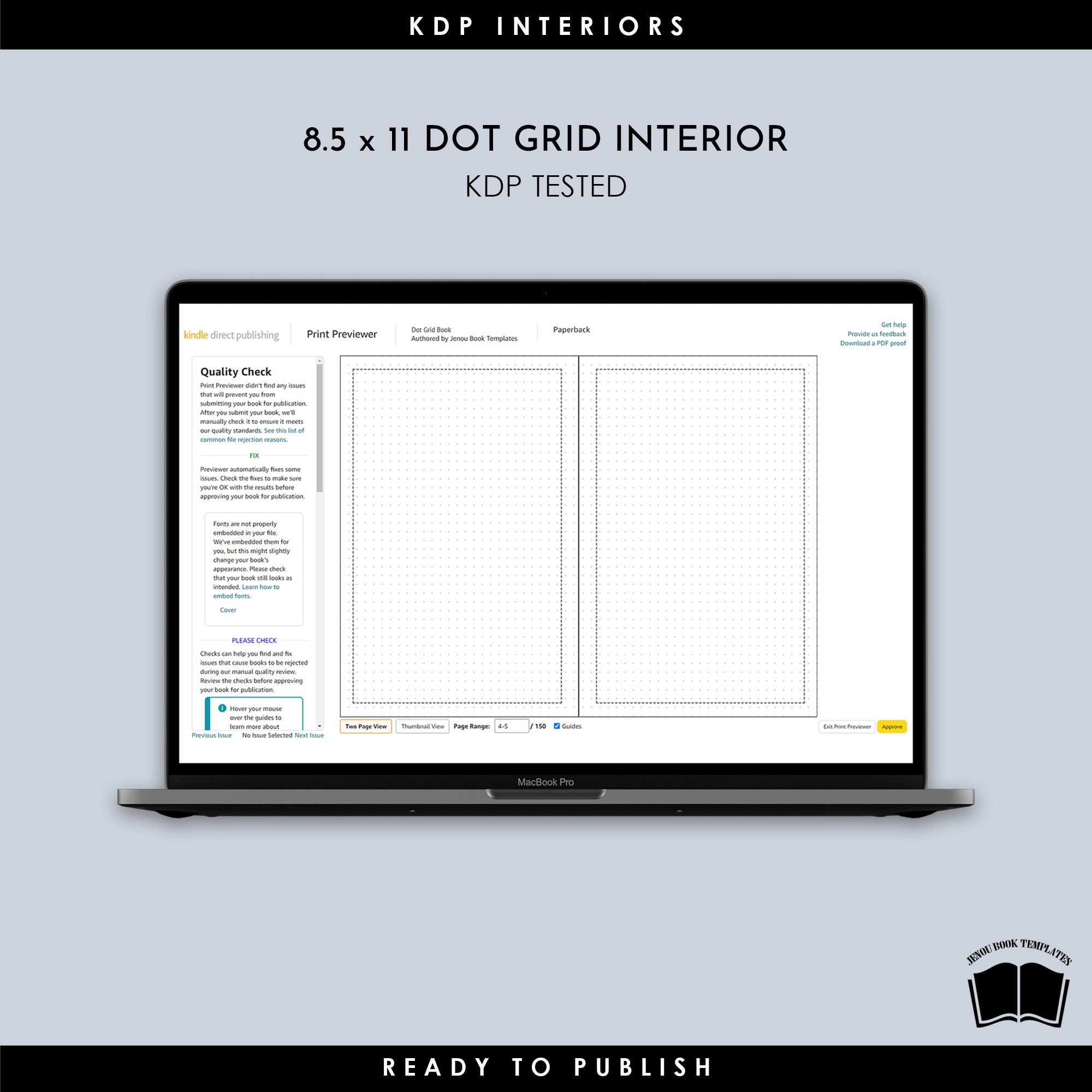 8.5 X 11 Dot Grid Interior in 200 Page Count, Low Content Dot Grid ...