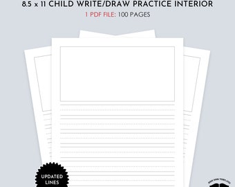 Children's 8.5 x 11 Write/Draw Practice Interior in 100 Page Count, Ready to Upload, Child Write/Draw Practice Interior for Commercial Use