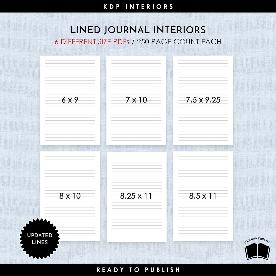 Lined Journal Interiors in 250 Page Count and 6 Different Sizes, Ready ...