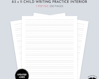 Children's 8.5 x 11 Writing Practice Interior in 250 Page Count, KDP Ready to Upload, Child Writing Practice Interior for Commercial Use