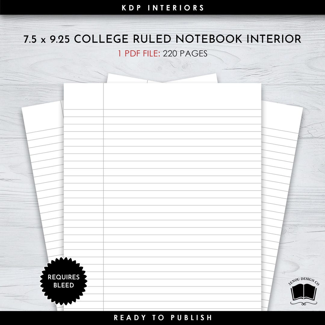 7.5 X 9.25 College Ruled Notebook Interior With a 220 Page Count for ...
