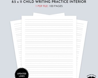Children's 8.5 x 11 Writing Practice Interior in 100 Page Count, KDP Ready to Upload, Child Writing Practice Interior for Commercial Use