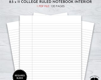 8.5 x 11 College Ruled Notebook Interior With a 120 Page Count for Self Publishing, Low Content College Ruled Interior for Commercial Use