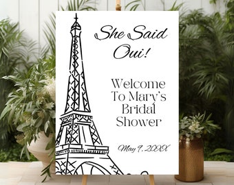 Paris Bridal Shower Welcome Sign: Eiffel Tower, Doodle Theme (Canva Template)