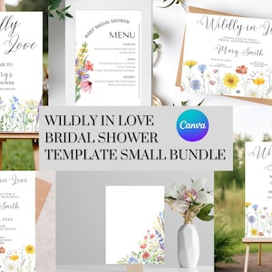 Wildly In Love Decoración de despedida de soltera, Plantillas digitales de despedida de soltera, Plantillas digitales Ducha de boda, Decoración de despedida de soltera con tema de flores silvestres
