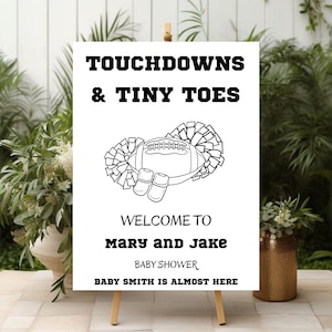 Touchdowns & Tiny Toes Co-Ed Baby Shower Welcome Sign Digital Template, Football Doodle Minimalism Baby Shower, Football Theme Baby Shower