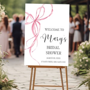Bow Themed Bridal Shower Sign, Customizable Canva Template, Welcome Sign for Bridal Shower, Ideal for Bridal Shower Decorations