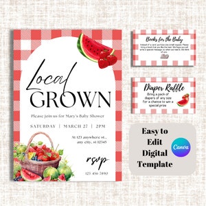 Local Grown Farmers Market Baby Shower Invite, Farmers Market Theme Template for Baby Shower, Farmers Market Baby Shower Digital Template