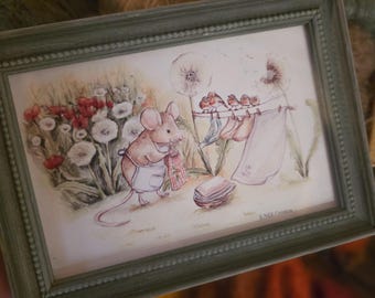 Children's room decor, watercolor print decor, children's room frame, children's illustration, mouse