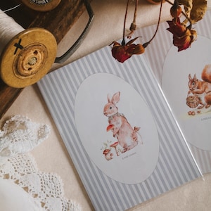 carte cottage, carte cadeaux, sticker, transfert, carte personnalisée, personnalisation, carte naissance, carte lapin