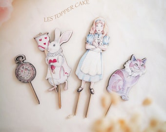 Topper per torta Alice nel Paese delle Meraviglie, topper per torta in legno, compleanno, tema Alice nel Paese delle Meraviglie,