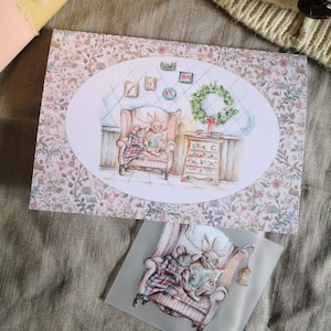 carte cottage, carte cadeaux, sticker, illustration, carte diy, transfert personnalisation, carte naissance, carte noel, carte ourson
