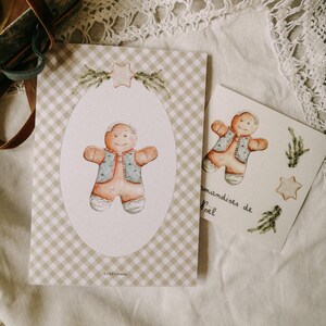 carte cottage, carte cadeaux, sticker, illustration, carte diy, transfert personnalisation, carte noel, bonhomme pain d'épice