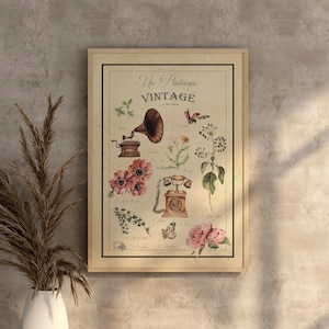 Vintage watercolor print poster, herbarium illustration, spring, retro, shabby, floral, nature, poetic, herbarium
