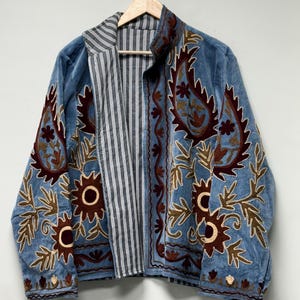 Handmade Velvet Suzani Jacket Women’s Winter Coat Traditional Embroidered Bohemian Outerwear Short Coat For Women Gifts