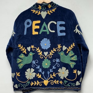 Velvet Suzani Jacket Hand Embroidered Jacket Bohemian Women Coat Bird Floral Design Indian Handmade Short Coat Sustainable Fashion For Her