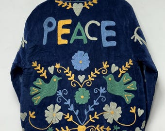 Velvet Suzani Jacket Hand Embroidered Jacket Bohemian Women Coat Bird Floral Design Indian Handmade Short Coat Sustainable Fashion For Her