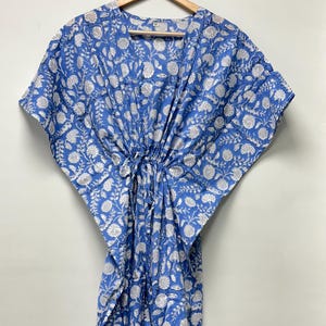 Vestido caftán de algodón con estampado a mano - Vestido playero bohemio