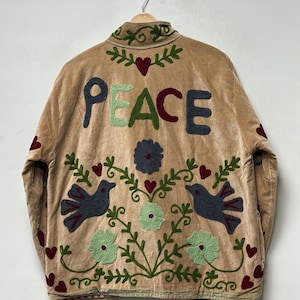 Handmade Velvet Peace  Suzani Jacket for Women Hand Embroidered Bird Floral Boho Jacket Statement Coat Festival Outfit Gift for Her