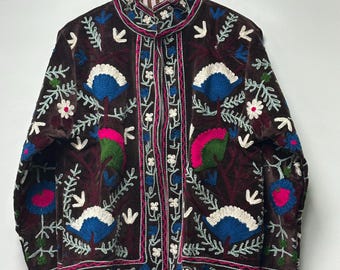 Brown Velvet Suzani Jacket, Handmade Velvet Suzani Embroidery Jacket, Suzani Jacket, Winter Wear Jacket Coat, Womens Coat, Gift For Her