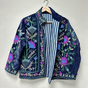 Hand Made Velvet Suzani Jacket, Handmade Short Jacket, Uzbek Embroidery Jacket, Women's Overcoat