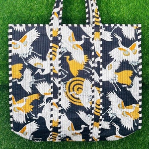Handmade Print Quilted Tote Bag, Handmade Quilted Bag Soft Indian Cotton Tote Bag, Travel Bag, Shoulder Bag, Large Tote Bag Eco friendly Bag