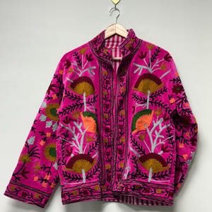 Floral Embroidered Velvet Suzani Jacket Handmade Indian Style Coat Velvet Suzani Jacket Boho Floral Duster Jacket For Women Jacket image 2