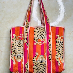 Sac fourre-tout matelassé fait main / Sacs fourre-tout matelassés indiens / Sac d'épicerie / Sac fourre-tout pour femme / Sac à bandoulière en coton / Sac fourre-tout moyen