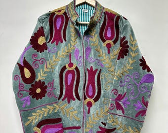 Velvet Suzani Jacket Handmade Velvet Suzani Embroidery Jacket Suzani Jacket Winter Wear Jacket Coat Womens Coat Robe Gift For Her