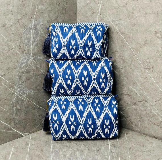 Handmade Quilted Makeup Bag Set: Indian Cotton Toiletry Bags