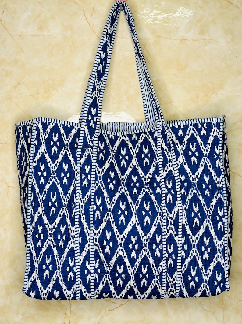The Blue Animal Print Quilted Tote (Large) main image 0