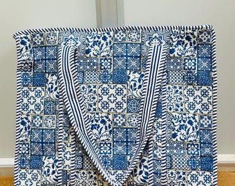 Bolsa de algodón acolchada hecha a mano, con estampado floral, 45 x 45 cm