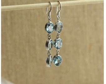 Blue Topaz Earrings, Sterling Silver Faceted Oval Blue Topaz Gemstone Earrings, Faceted Blue Topaz, December Birthstone, BS19-1110