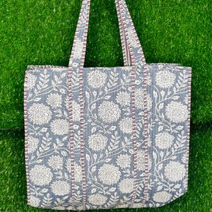 Quilted bag, Cotton Tote Bag Shopping Tote bag Handmade Boho tote bag Grocery Bag Beach Bag Block Print Tote bag Handcrafted Tote bag