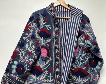 Love Embroidered Velvet Jacket Velvet suzani jacket Winter Unisex jacket With inside cotton Lining Women's casual jacket Gift For Her