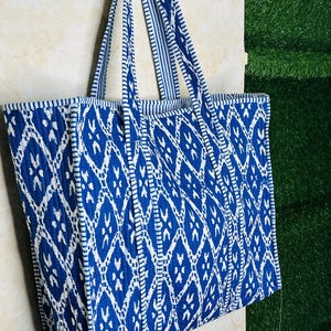 Blaudruck gesteppte Einkaufstasche, handgefertigte gesteppte Tasche weiche indische Baumwolleinkaufstasche, Reisetasche, Schultertasche, große Einkaufstasche Umweltfreundliche Tasche