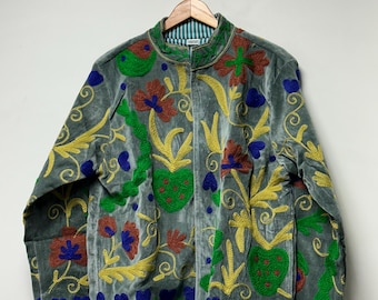 Handmade Suzani Embroidered Jacket velvet Fabric Winter Coat Womens Jacket Luxury Cotton Velvet  indianpatchworks