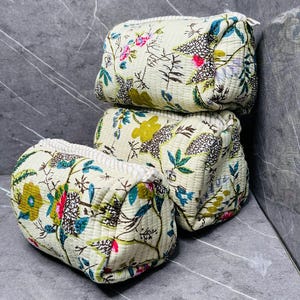 Set da 3 pezzi in cotone trapuntato con patchwork, grande borsa per il trucco multicolore, ecologica, sostenibile, robusta, borsa per la spesa fatta a mano