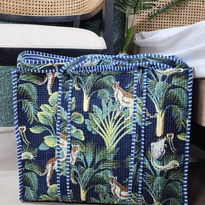 Dschungel-Druck gesteppte Einkaufstasche, handgemachte gesteppte Einkaufstasche weiche Baumwolleinkaufstasche, Reisetasche, Schultertasche, große Einkaufstasche Tragetaschen Geschenktaschen