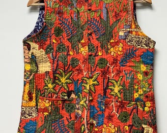 Cotton Quilted Vest, Handmade Jacket For Women, Boho Indian Vest, Sleeveless Bohemian Winter Warm Jacket, Cotton Waistcoat With Pocket