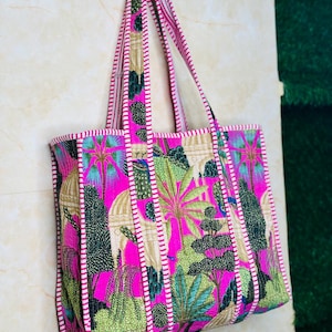 Sac fourre-tout matelassé fait main indien matelassé fabrication de sacs fourre-tout sac d'épicerie femmes shopping sac fourre-tout sac à bandoulière en coton sac fourre-tout moyen fait main