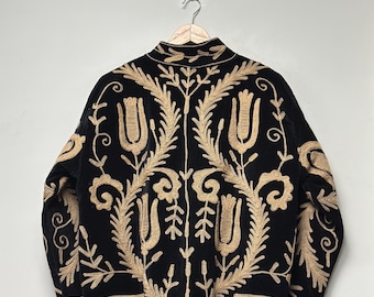 Hand Made Velvet Suzani Jacket, Handmade Short Jacket, Traditional Embroidery Jacket, Boho Hippie Short Jacket, Women's Overcoat
