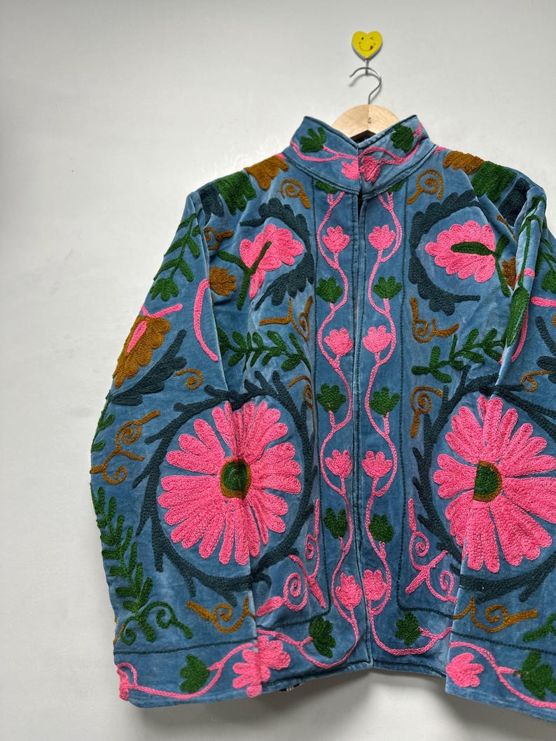 Suzani Embroidery Handmade Jacket, Velvet Suzani Jacket, Winter Wear Jacket Coat, Womens Coat, Robe, Gift For Her image 3