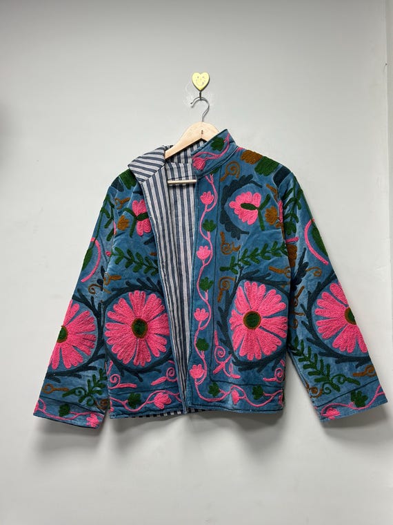 Suzani Embroidery Handmade Jacket, Velvet Suzani Jacket, Winter Wear Jacket Coat, Womens Coat, Robe, Gift For Her