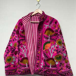 Floral Embroidered Velvet Suzani Jacket Handmade Indian Style Coat Velvet Suzani Jacket Boho Floral Duster Jacket For Women Jacket image 1