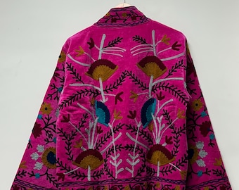Handmade Suzani Embroidery Jacket: Indian Wool Winter Coat