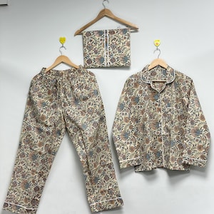 Hand Block Print Cotton Pajama Set: Floral Indian PJs