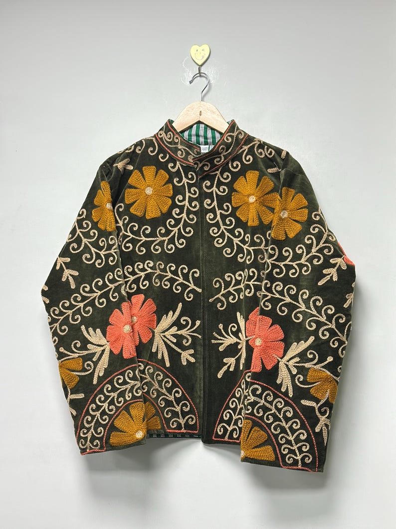 Handcrafted Suzani Velvet Jacket Women’s Fashionable Coat Traditional Ethnic Beautiful Embroidered Jacket Boho Chic Outerwear Gift for Her image 6