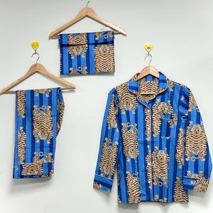 Pijama de algodón a rayas con estampado de tigre, ropa de dormir suave, estilo bohemio, con bolsa de regalo, unisex