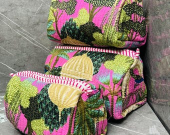 Handmade Quilted Floral Makeup Bag: Heritage Print Cotton Travel Pouch